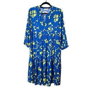 Louis and Mia Satin Tiered Long Sleeve Floral Midi Dress Vacation Resortwear